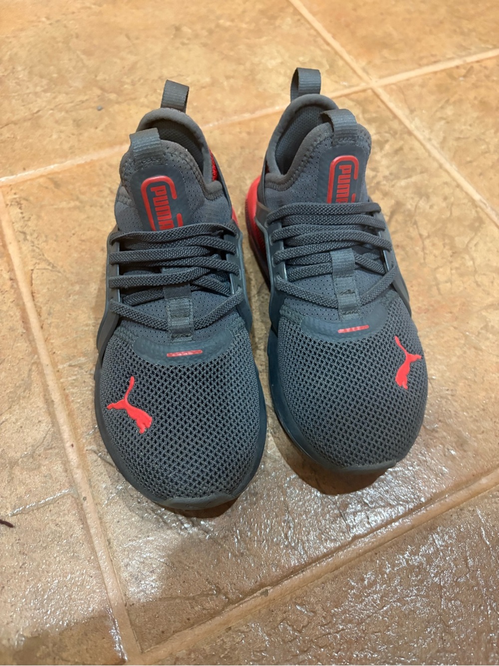 Puma Boys Athletic Sneakers in Charcoal and Red